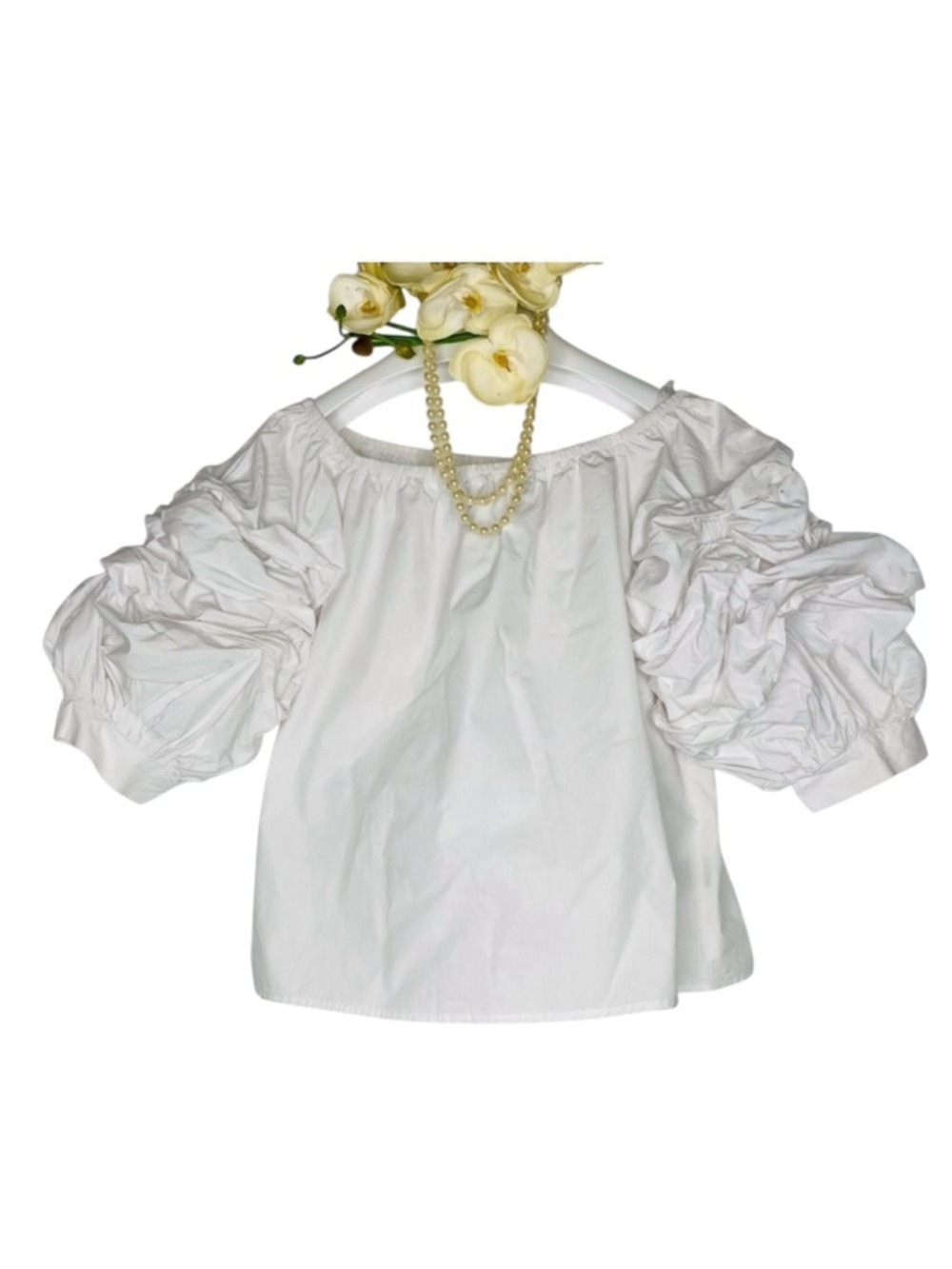 Forever 21 Top White Ruffled 3/4 Sleeve Cotton Medium Cleangirl Boho ChicSummer